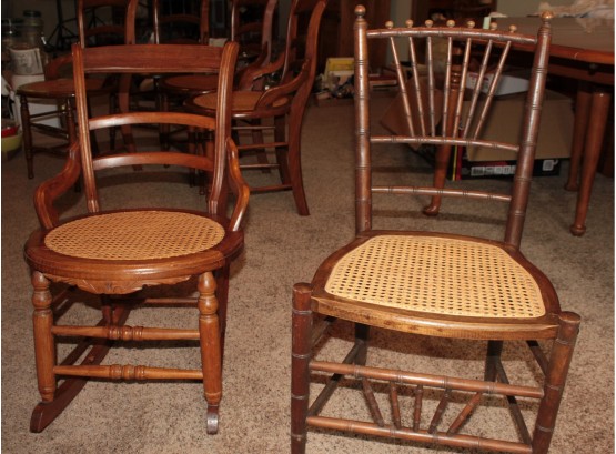 2 Misc. Chairs, Cane Seats, One Is A Rocker