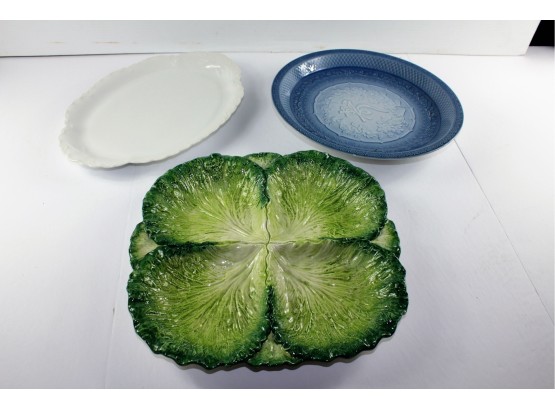 3 Platters1- Fitz & Floyd, Inc. Country Road Divided Platter, Rex Bovaria-white, Blue Oriental Design