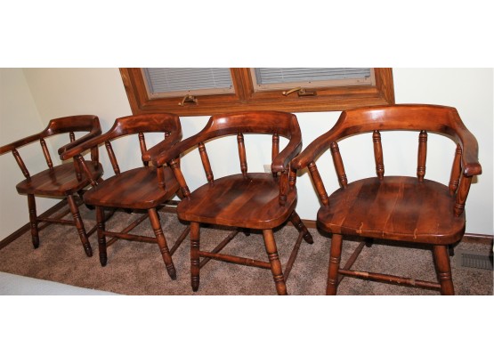 4 Wooden Chairs- Heavy Solid Wood- Some Normal Wear 29' High At Back