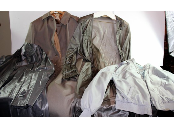 4 Mens Outerware- Members Only Jacket 44 Long, 2 Long Rain Coats XL, Full Length Dress Coat 44 Long- Dillards