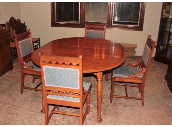 Ethan Allen Dining Room Table With 4 Antique Chairs- Table Is Maple, Chairs Are Cherry Wood