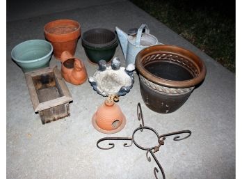 Multiple Plastic Flower Pots, Galvanized Water Can,