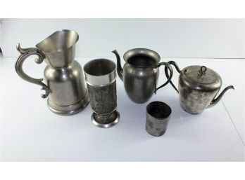 Pewter Pitcher- William Adams Sheffield, England, Cornwall Pewter Small Pitcher, Pewter Goblet & Tea Pot