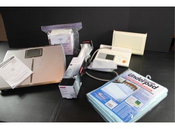 Misc Lot-health O Meter Scales, New Reusuable Underpad, Omron BP Monitor, New Delta 16' Assist Bar, Gauze Pads