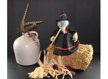 Halloween Grouping – Witch, Hay Bale, Crock