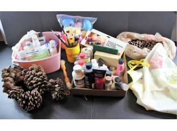 Shoe Care Items, Craft Items, Pine Cones And Bag Of Rags