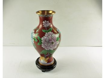 Burgundy Floral Vase On Stand 14' Tall