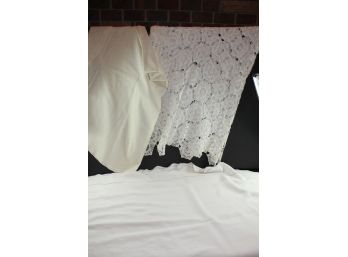 3 Tablecloths 100x62 Oval , 80x56 Oval, 80x66 Crocheted Has Stains