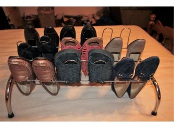 8 Pair Ladies Shoes Average Size 7 Narrow, With Shoe Rack