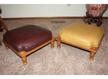 2 Leather Footstools, Stackable, 17 X 17 X 8 H