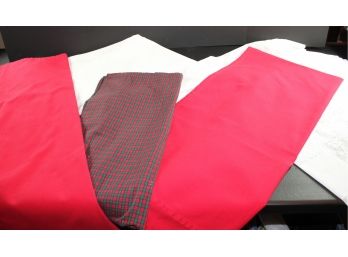 6 Tablecloths- Red And Green 42 X 42, 2 Red 42 X 42, Red 58 X 28, White 45 X 40, White 60 X 100 Oval