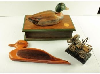 National Gun Classic Ducks Unlimited Lid Box With Duck Carvings, Wall Decor-carved Duck, Metal Car Sculpture