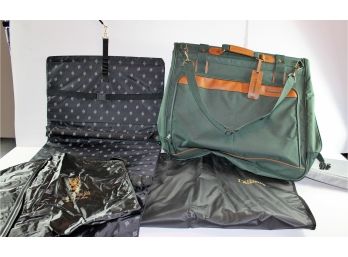 4 Garment Bags- 1 Nice Green Samsonite, 2 Thin Bags, 1 Frequent Traveler  Roll Bag
