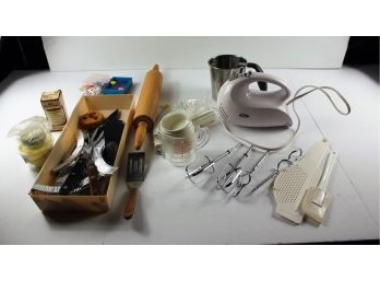 Sunbeam Oster Hand Mixer, Measuring Cups, Sifter, Rolling Pin Etc, Miscellaneous Utensils