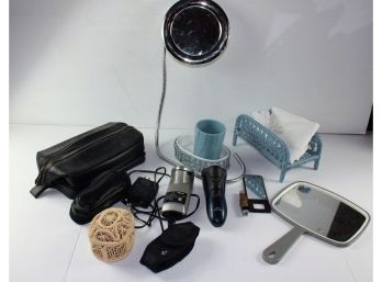 Miscellaneous Bathroom Items, 2 Norelco Shavers, Mirrors, Bag, Cup