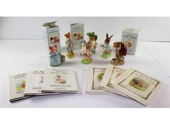 Set Of Beatrix Potter Books With Her Original Illustrations And  Figurines