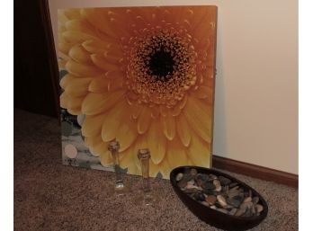 Flower Wall Hanging, 2 Ft X 2 Ft, Decorative Bowl With Rock, Glass Candle Holders