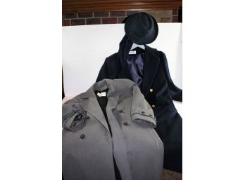 2 Double Breasted Long Coats, Gray Jones New York Size 8 With Zip Out Lining