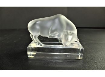 Lalique  Frosted Crystal Bull Art Glass Made In France 4' X 3' Excellent Shape