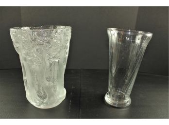 2 Glass Vases - Elegant - 1 Very Heavy With Trees