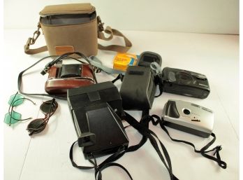 Group Of Older Cameras, Some With Cases