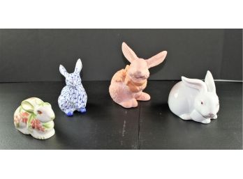 4 Rabbits –1-  White Fitz And Floyd,1- White And Blue Hand-painted, 1- Terracotta, 1- White W/ Pink Flower