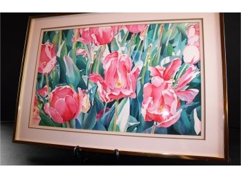 Original Water Color 'Tulips At Utica Square' By Liz Rogers 18x26