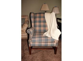 Blue Plaid Chair With Ivory Throw- Lewittes Furniture Enterprises