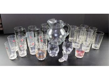 Glass Pitcher And Miscellaneous Drinking Glasses