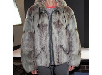 Graggs Hooded Dyed Mink Coat, Silver, Size Small