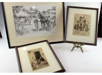 3 Pencil Drawing Prints By Leslie Cope And Chas B. Rogers.  See Description Below