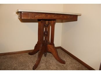 Marble Tabletop On Carved Pedestal Legs, Marble Is 3/4 In Thick, 20 Deep 30.75 Wide, Table  28.25 Tall