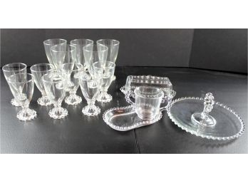 Vintage Candlewick – 5 Water Glasses, 7 Juice Glasses, Butter Dish, Serving Tray