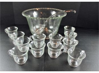 Vintage Candlewick Punch Bowl With 12 Cups And Glass Ladle