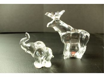 Orrefors Sweden Moose 5 X 5 , Fenton Glass Elephant 3 X 3