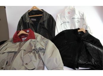4 Mens Jackets- Khaki Boulevard Lg Lined Jacket- Broken Zipper, Black Suede Leather LG,