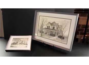 2 Framed Drawings- Larger One Is A Home At 409 N. Walnut, Peabody, KS  Drawn By K Preheim   14.5x26