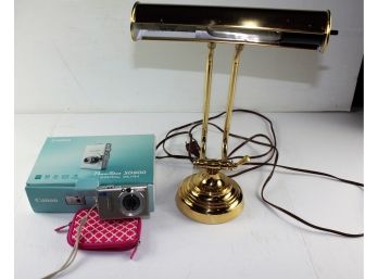 Brass Desk Lamp,  Canon PowerShot Digital ELF Camera
