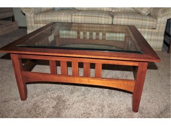 Ethan Allen American Impression Cherry Glass Top Coffee Table 38 X 38 X 17
