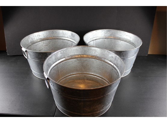 3 Galvanized Tubs, 16 In Diameter 9 In Tall With Handles