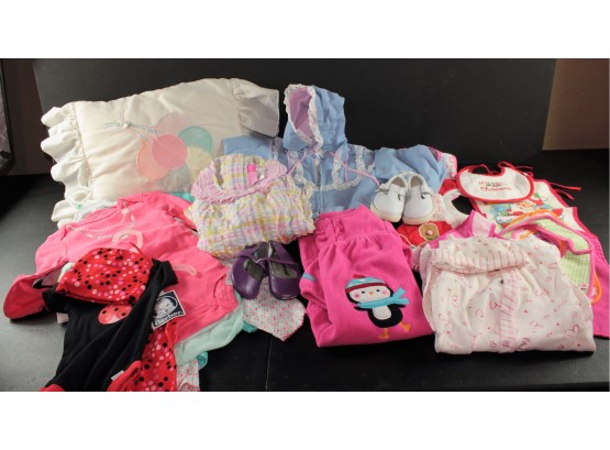 New And Like-new Girls Clothes 12 M - 2, Cute Pillow, Bibs, Two Pair Shoes