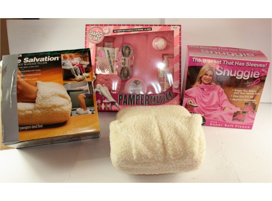 Foot Massager Pillow, Snuggie Blanket, Women's Pamper Kit New