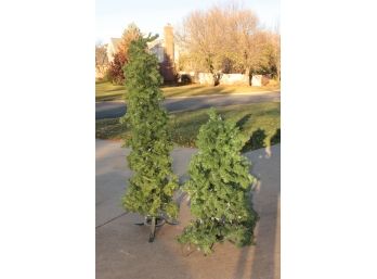 2 Lighted Artificial Christmas Trees – Short Tree Top Missing