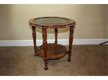 Round Side Table, Wood With Glass Insert