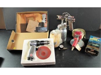 Paint Gun, Air Drill, Air Sander, Box Of Sandpaper