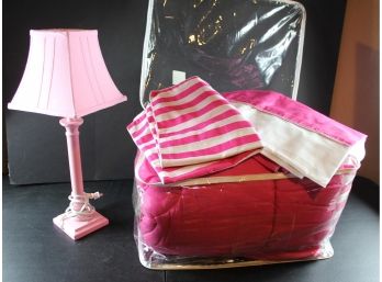 Pink Belafonte Queen-size Comforter Set-comforter, Bed Skirt And Pillowcases, Pink Lamp