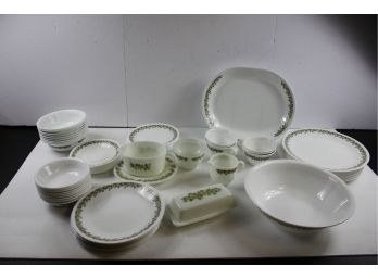 Large Set Of Corelle, Pyrex By Corning, Green Flower Decoration