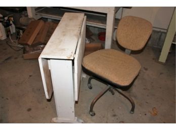 Wooden Table With Fold Down Sides, Old Desk Chair