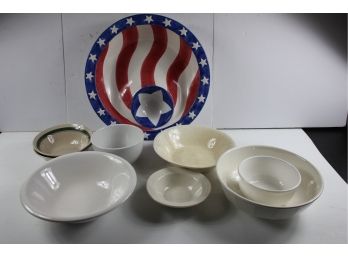 Miscellaneous White Bowls And Chip And Red White And Blue Chip & Dip Serving Dish