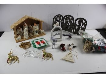 Small Ceramic Nativity, Reindeer, Napkin Rings, Metal Nativity Silhouette